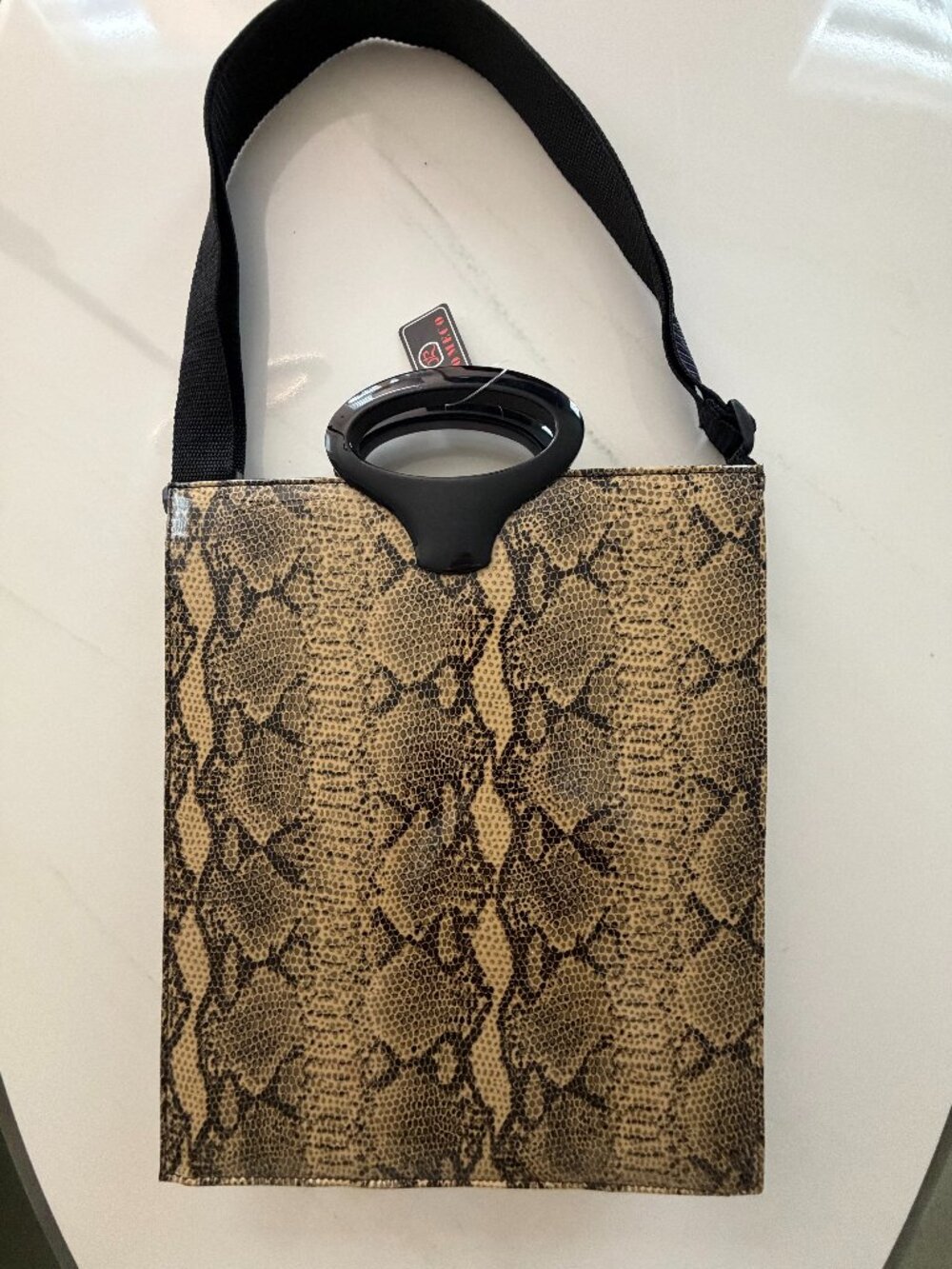 NWT- Comeco Structured Python Print Tote Bag-Retro Hard Vinyl Crossbody/Handbag